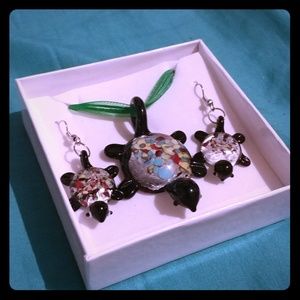 Dichroic glass Turtle 3 piece set